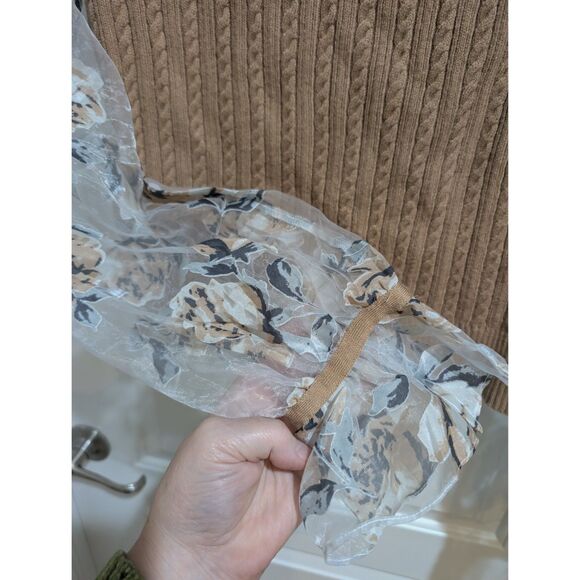 Maeve Beige Knit Vest Top with Floral Sheer Sleeves XL - Picture 6 of 8